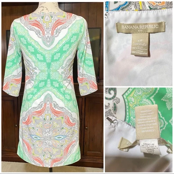 Banana Republic Women’s Tunic Warm Neutral Paisley Dress Size 0P - Picture 2 of 6